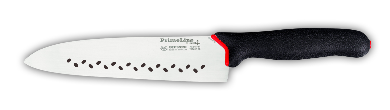 Нож сантоку PrimeLine 218269 sp лезвие с перфорацией (лучше скользит), 19 см,  черная рукоятка