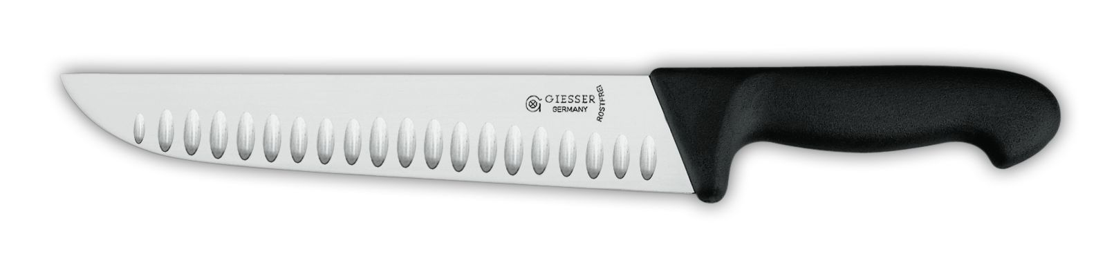 Нож разделочный 4005wwl  , лезвие с желобками, 27 см,  черная рукоятка