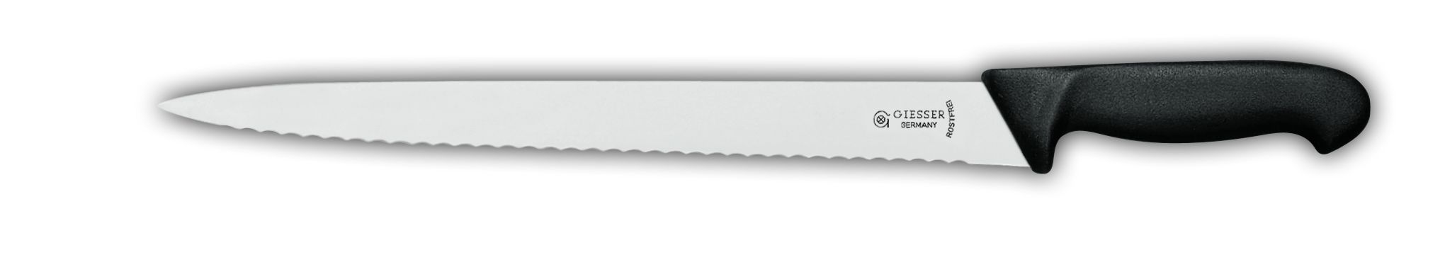 Нож для ветчины / выпечки 7305w,  волнистое лезвие, 25 см,  черная рукоятка