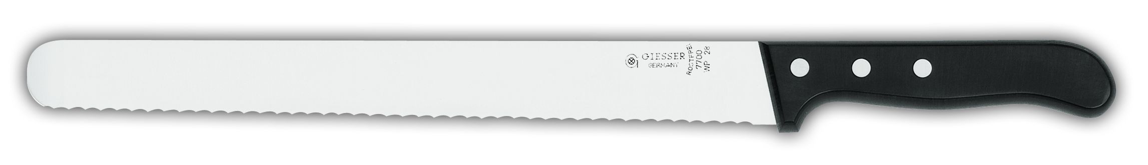 Нож для ветчины и колбас волнистая заточка 28 см с черной рукояткой